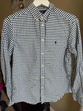 Polo by Ralph Lauren White Shirt with Blue & Green Check boys XL (18-20)
